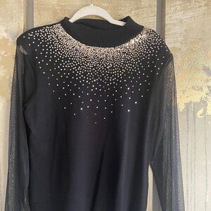 Belldini Black Beaded Top with shear sleeves